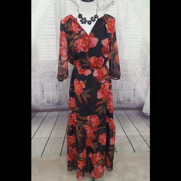 red black floral dress